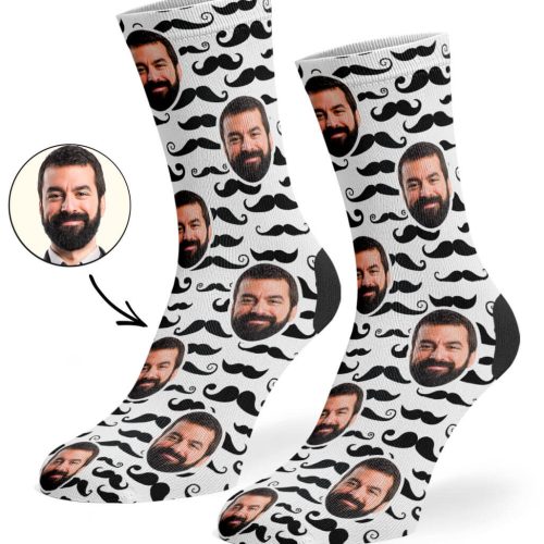 White Moustache Pattern Socks