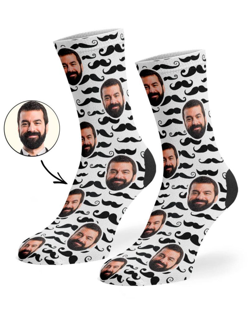 White Moustache Pattern Socks