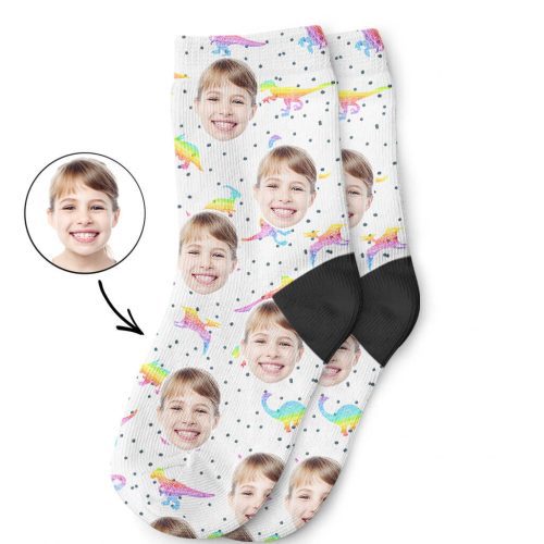 Rainbow Dinosaur Kids Face Socks