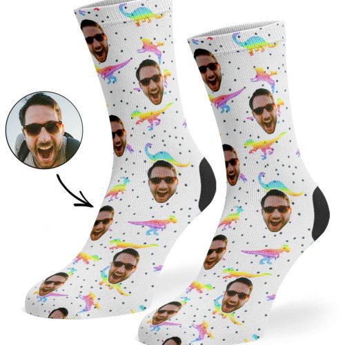 White Rainbow Dinosaur Socks