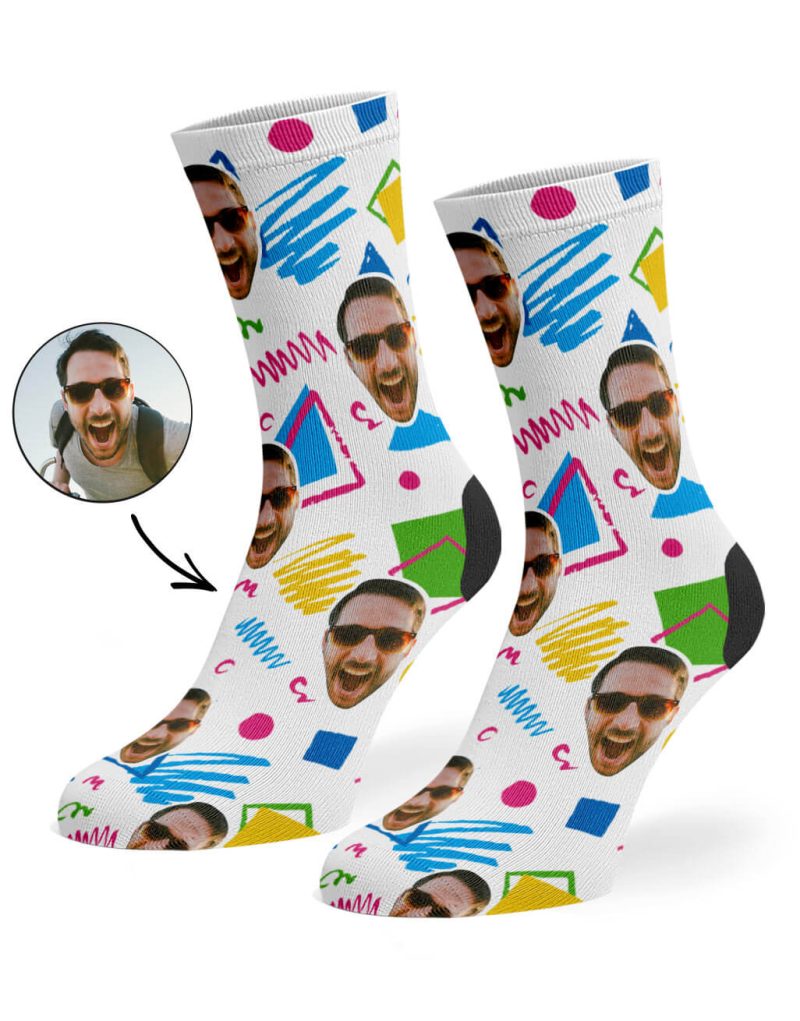 White Retro Doodle Face Socks