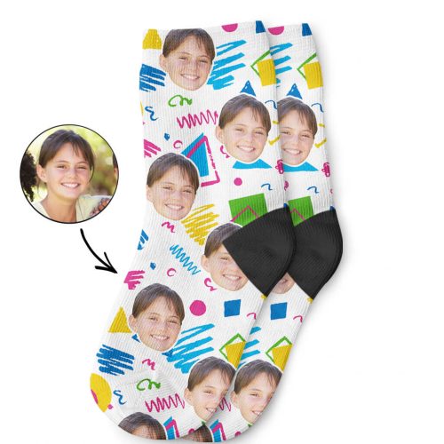 Retro Doodle Face Kids Socks