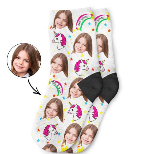 Unicorn Birthday Kids Socks With Face On