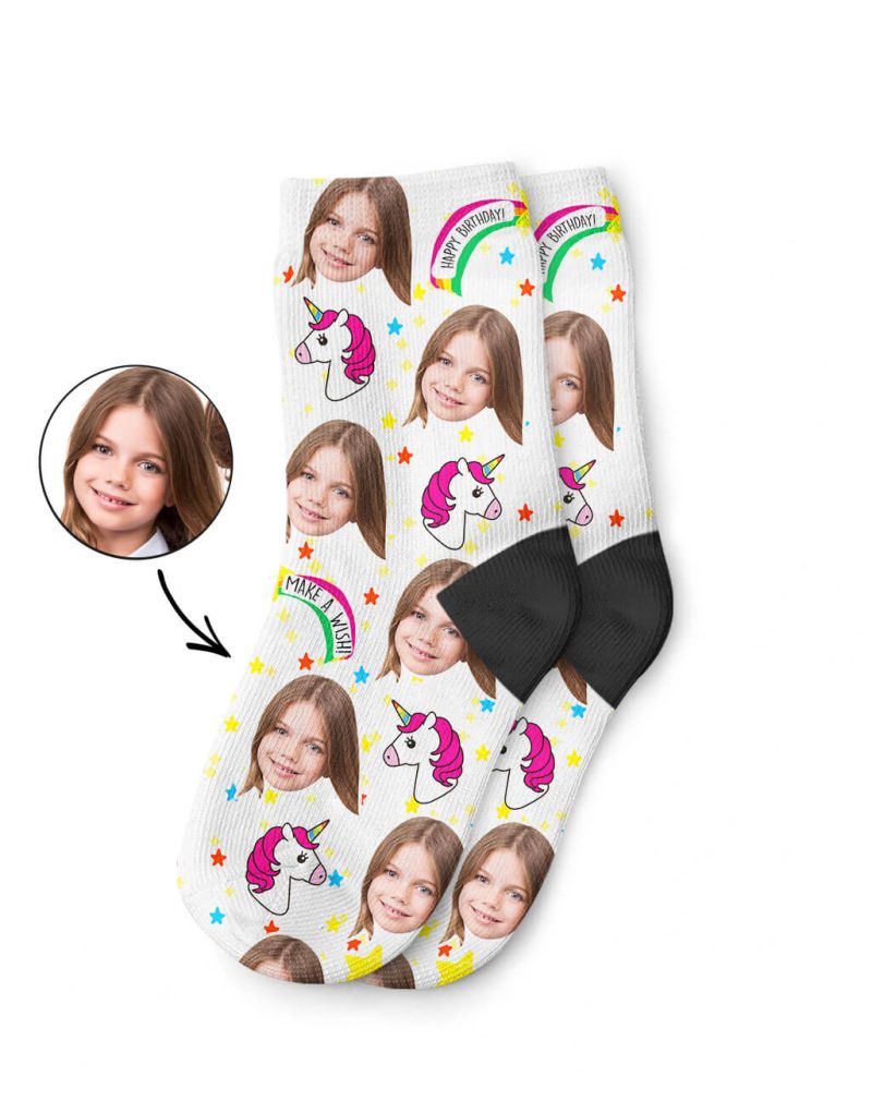 Unicorn Birthday Kids Socks With Face On