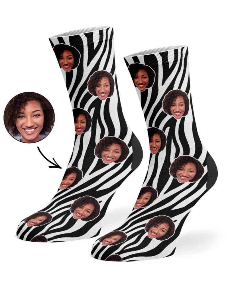 White Zebra Print Face Socks