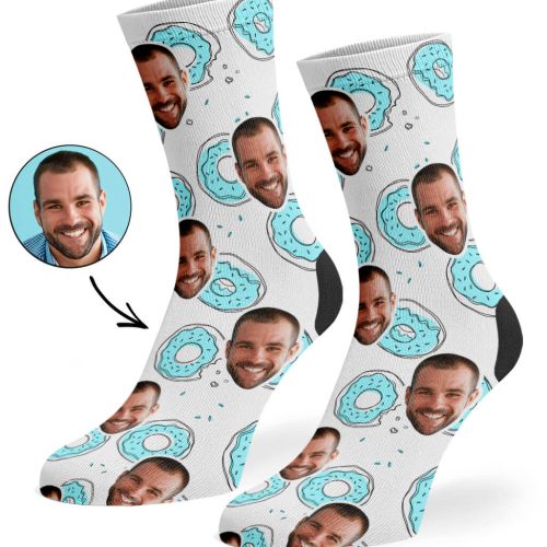 White Blue Donut Doodle Socks