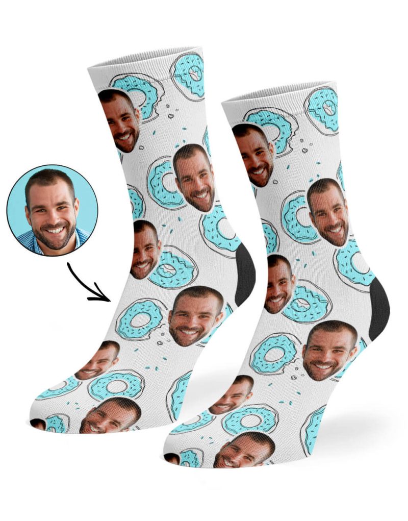 White Blue Donut Doodle Socks