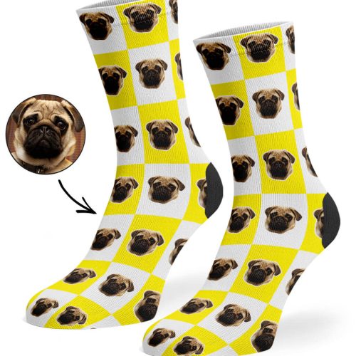 Yellow Chequered Dog Socks