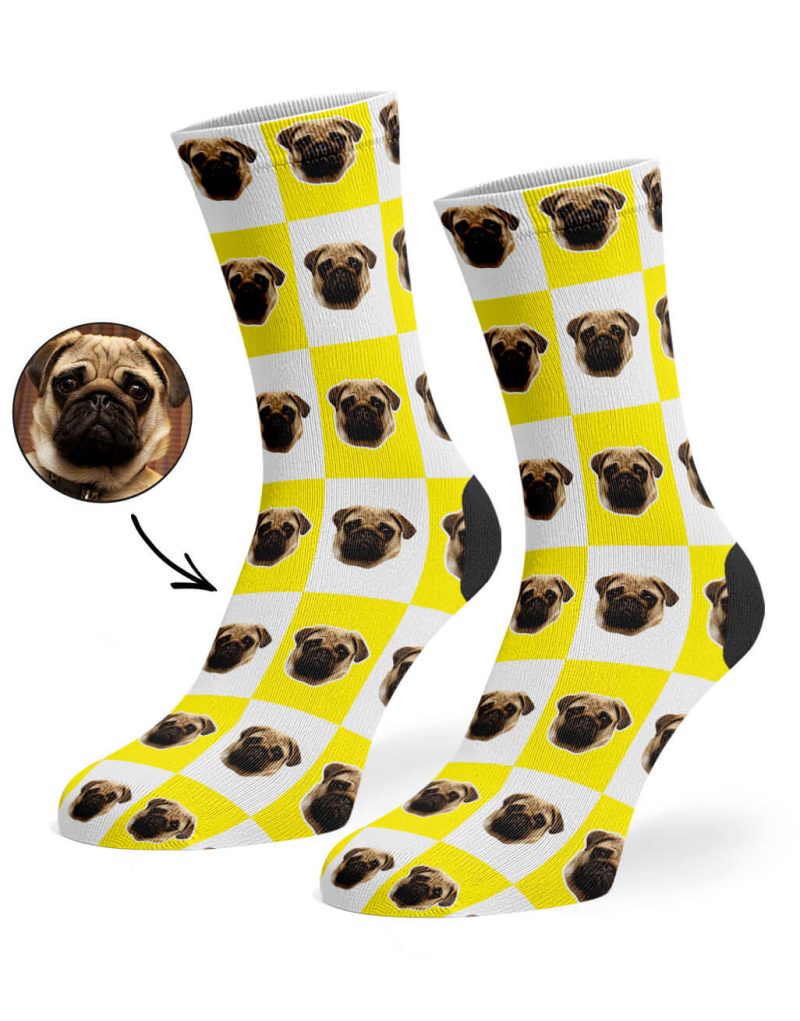 Yellow Chequered Dog Socks