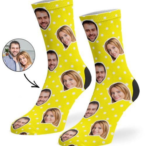 Yellow Couples Spotty Face Socks