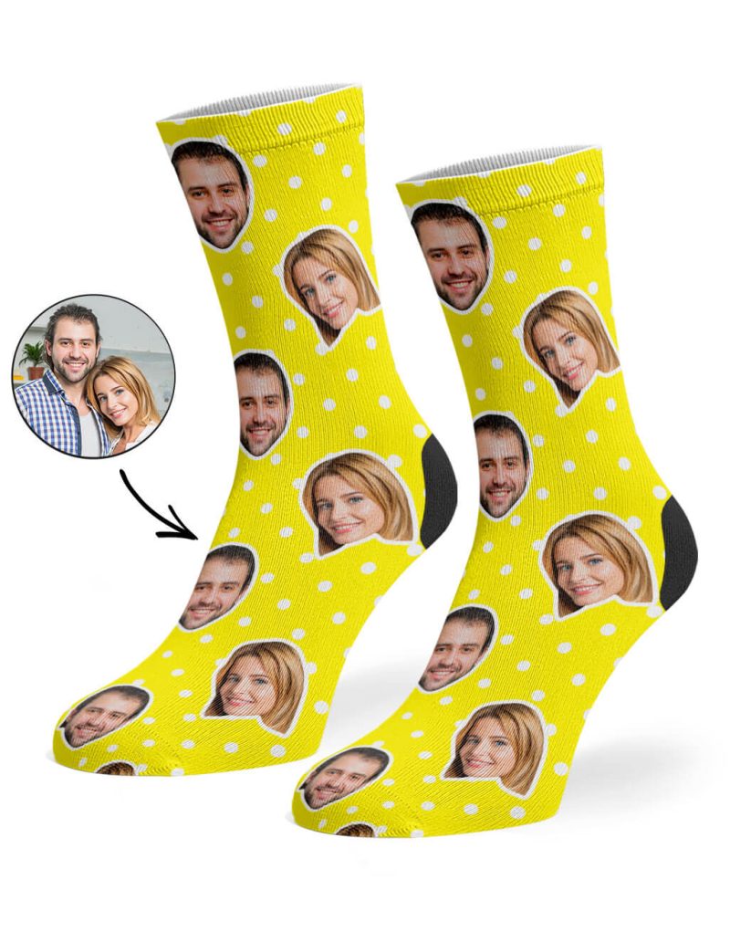 Yellow Couples Spotty Face Socks