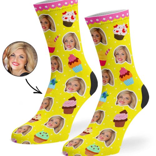 Yellow Cupcake Face Socks