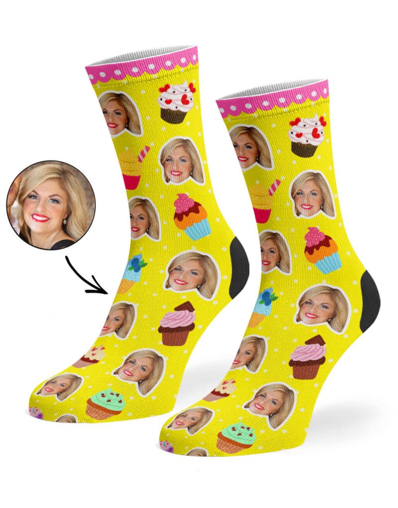 Yellow Cupcake Face Socks