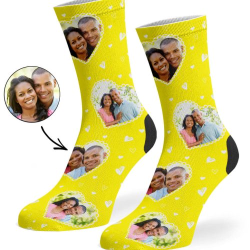 Yellow Cute Heart Collage Socks