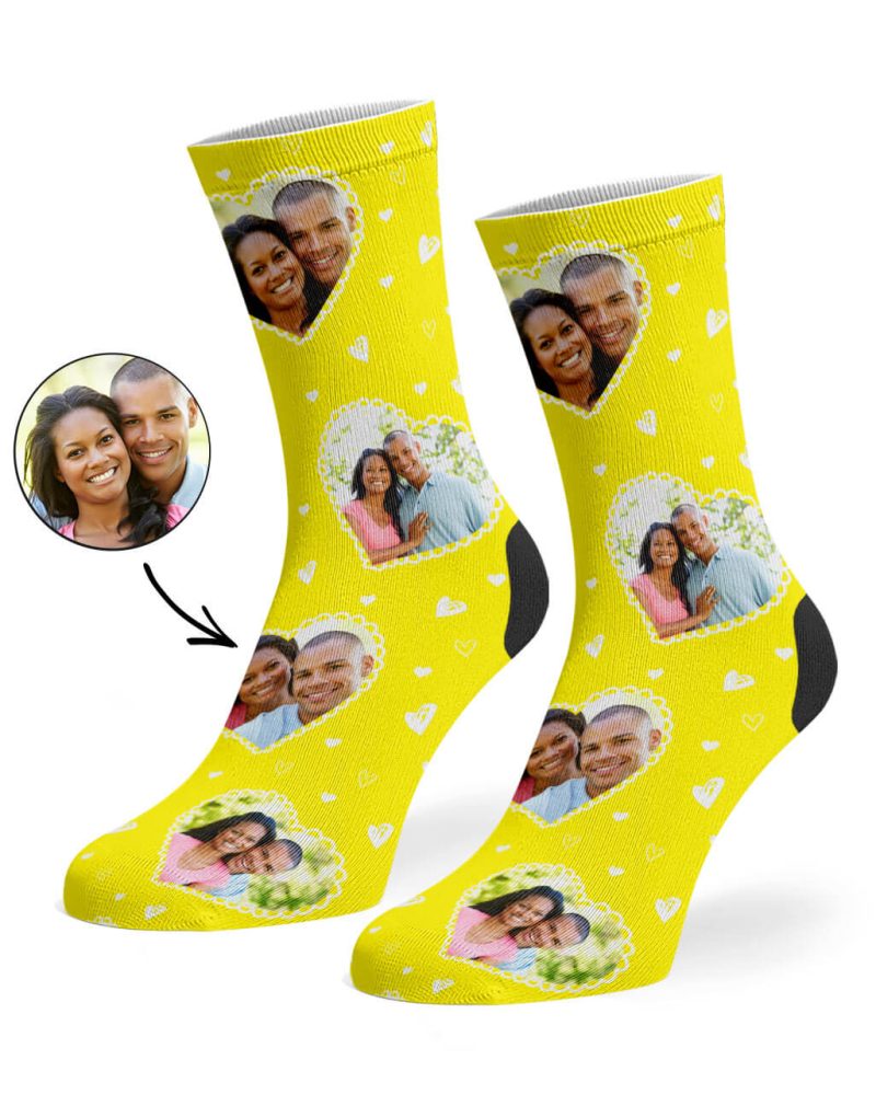 Yellow Cute Heart Collage Socks