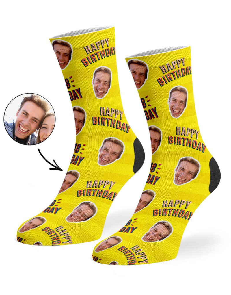 Yellow Happy 18th Birthday Socks