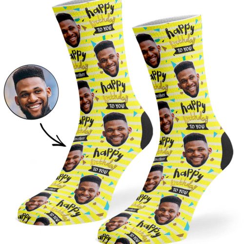 Yellow Happy Birthday Brother Socks