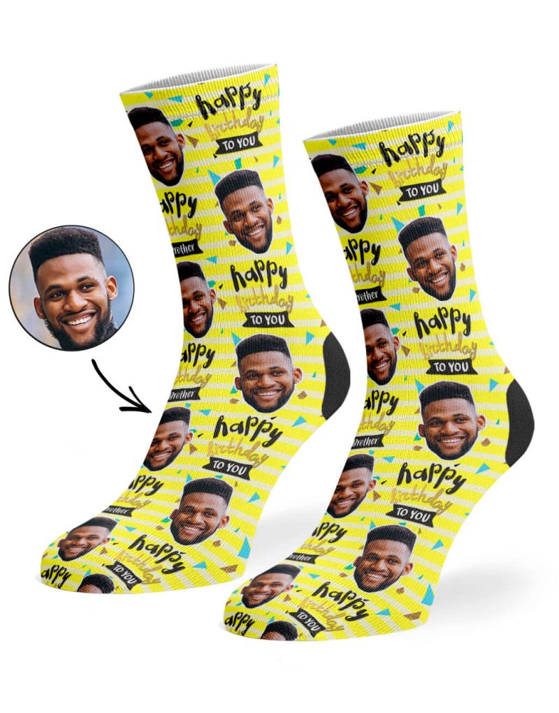 Yellow Happy Birthday Brother Socks