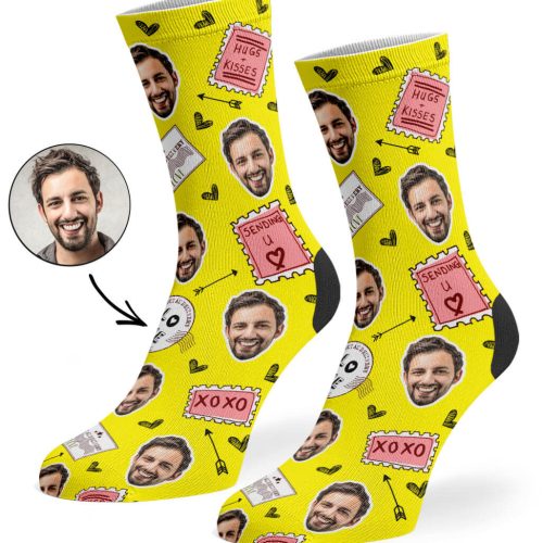 Yellow Love Stamp Face Socks