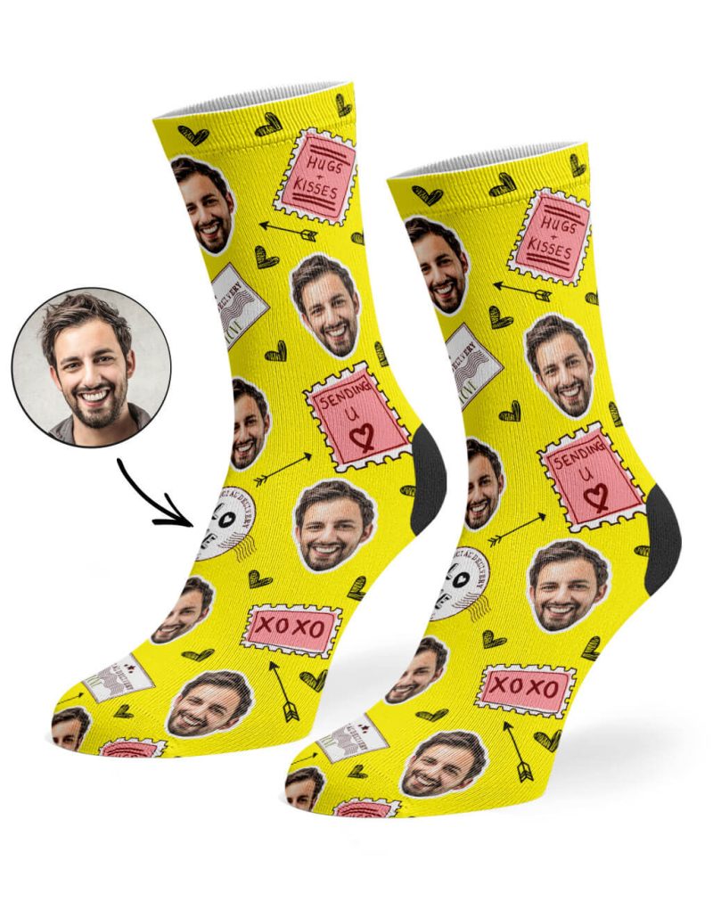 Yellow Love Stamp Face Socks