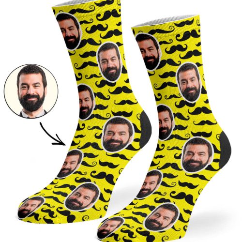 Yellow Moustache Pattern Socks