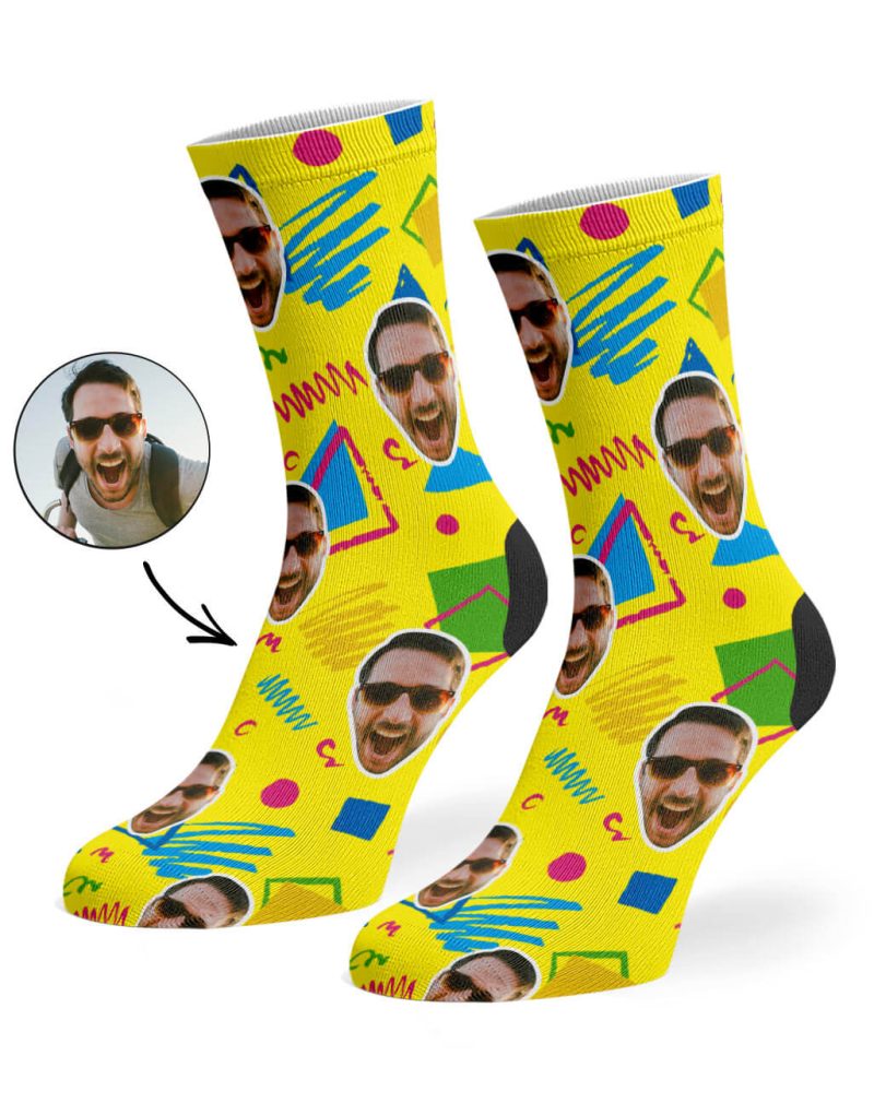 Yellow Retro Doodle Face Socks