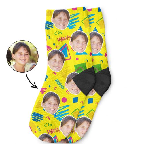 Custom Retro Doodle Face Kids Socks