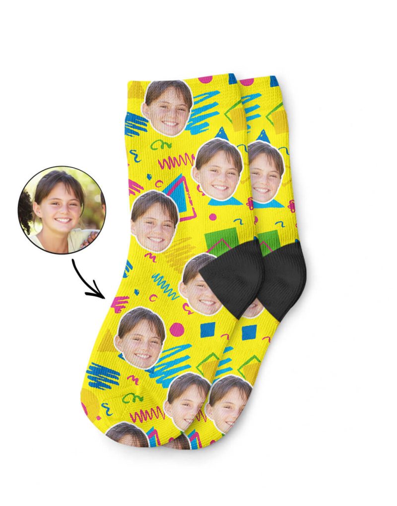 Custom Retro Doodle Face Kids Socks