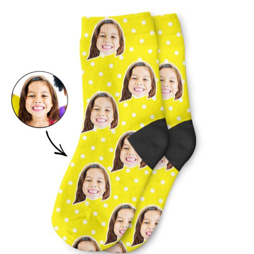 Yellow Spotty Face Kids Socks