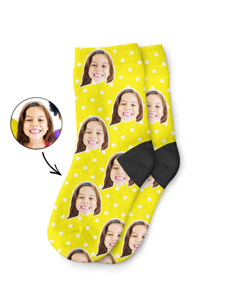 Yellow Spotty Face Kids Socks