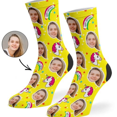 Yellow Unicorn Birthday Socks