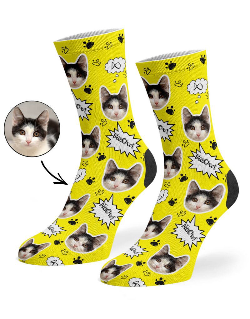 Yellow Your Cat Meow Socks